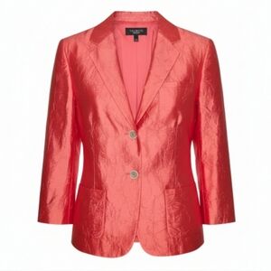 Talbots Coral Silk-Blend Crinkle Texture Blazer Shiny Statement Festival Jacket